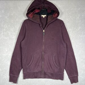 Burberry Brit Claredon Full Zip Hoodie Men’s Medium Plaid Check Logo Burgundy